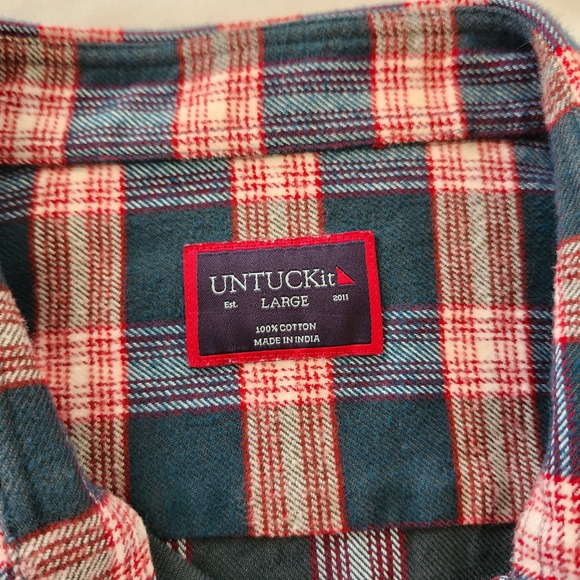 UNTUCKit Capranera Green Red Plaid Flannel Long Sleeve Button Shirt Men's Large - Picture 4 of 5